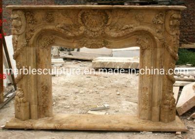 Hot Selling Antique Travertine Stone Yellow Marble Fireplace (SYMF-149)