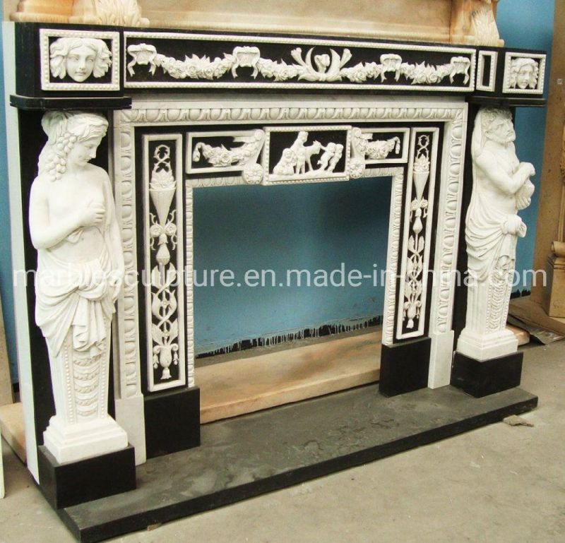 Natural Stone Statue Sculpture Marble Fireplace with Figures (SYMF-228)
