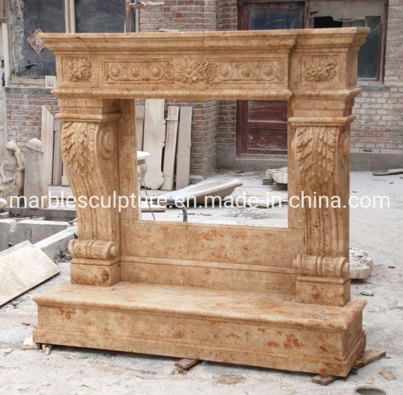 High Quality Chic Beige Stone Marble Fireplace Indoor Decoration (SYMF-145)