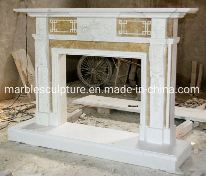Simple Style Sculptures Home Decoration Middle Marble Fireplace (SYMF-058)