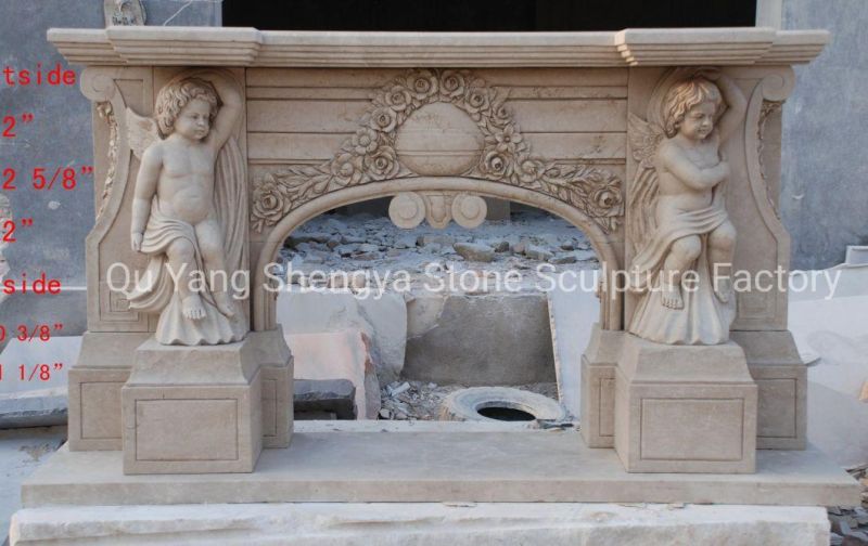 Natural Stone Marble Fireplace Surround Angel and Flowers (SY-MF324)