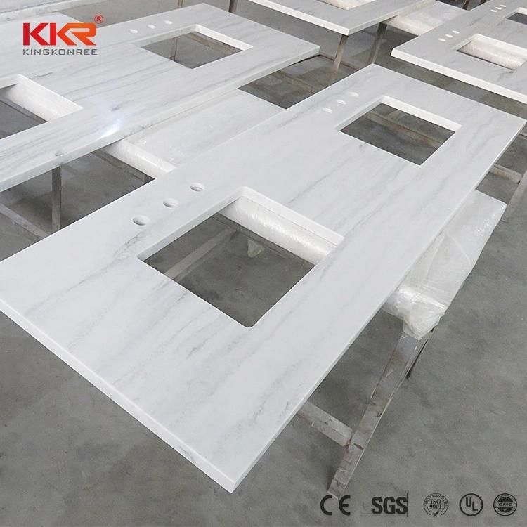 Kkr Artificial Quartz Stone Glossy White Countertop for Kitchen
