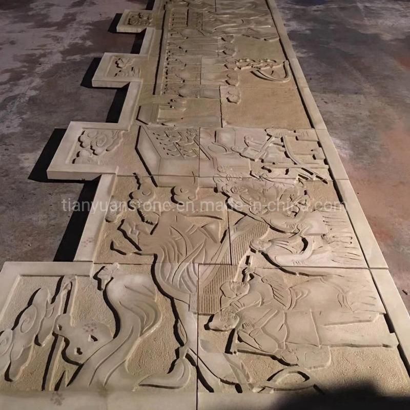 White Yellow Sandstone Relief for Wall Decoration