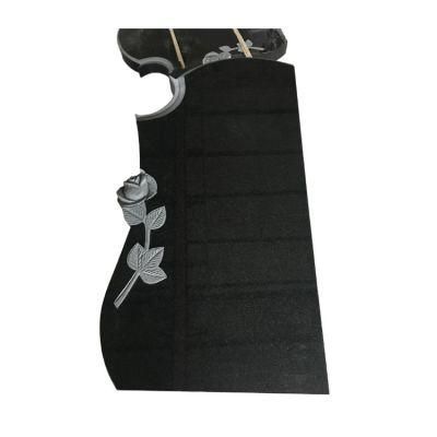 Black Granite Flower Carving Cemetery European Monument Tombstone Designs and Prices Model 15