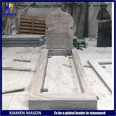 Outdoor Pink Granite Moslem Style Single Grave Headstone