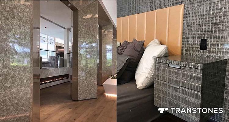 Decorative White 3D Straight Line Design Honeywood Slab for Living Room Wall