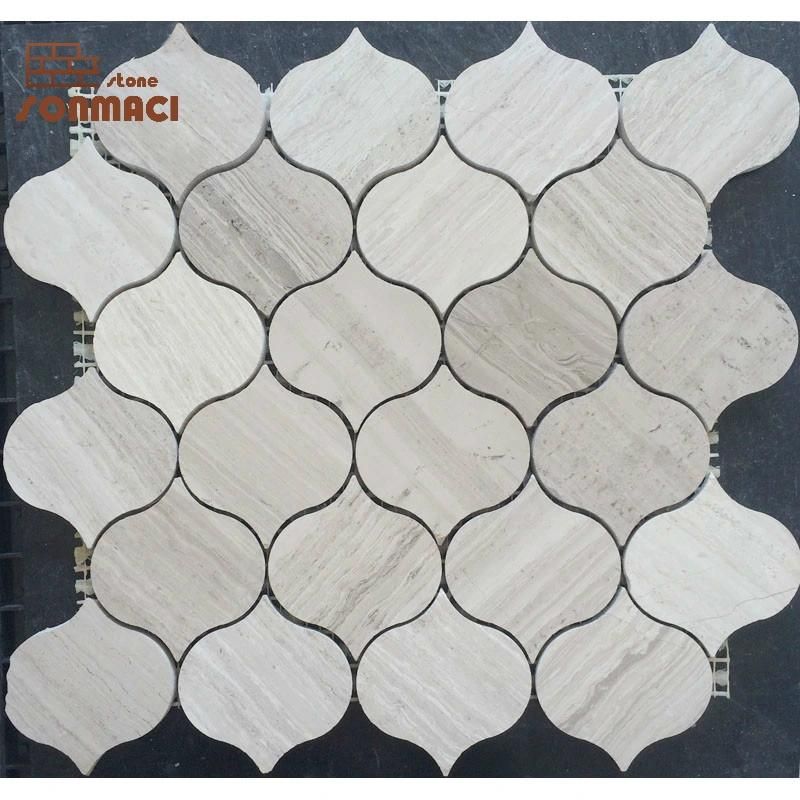 Lantern Shape Water Jet Grey Marble Mosaic Tile for Wall Decoration
