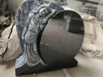 Best Choice Black Granite Headstone Angel Wings Factory Price Monument