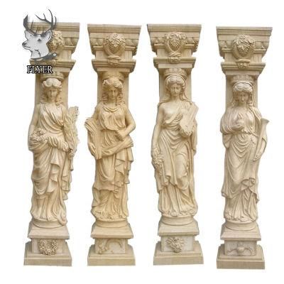 Decorative Natural Marble Carved Figure Gate Column Statue