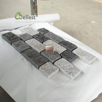 Beautiful Combo Different Granite Cobble Stone on Meshed for Driveway