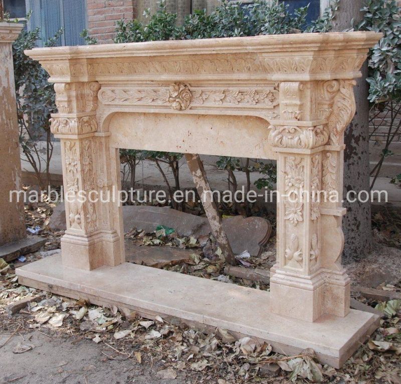 Elegant Beige Stone Mantel Marble Fireplace Home Decoration (SYMF-272)