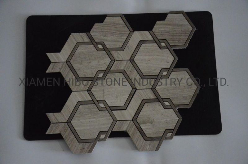 Natural Black and Brass Waterjet Marble Mosaic Wall Tile