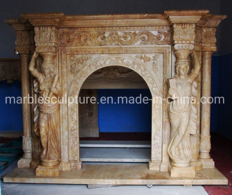 Carved Marble Lady Sculpture Marble Fireplace in Stock (SYMF-267)