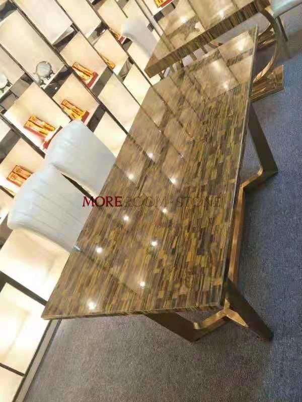 Luxury Stone Slab Retangle Kitchen Countertop and Table Top Design Yellow Tiger Eye Stone