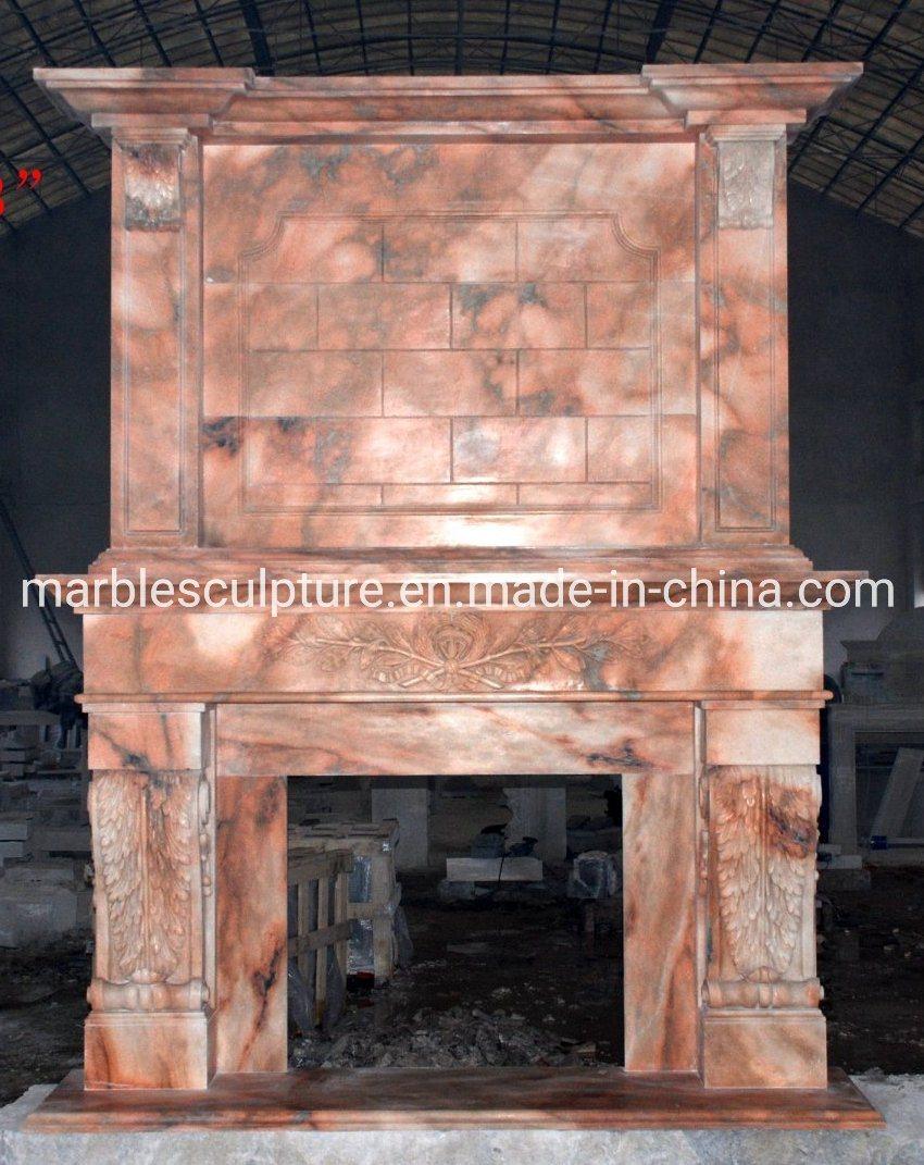 New Design Red Double Marble Fireplace Home Decoration (SYMF-167)