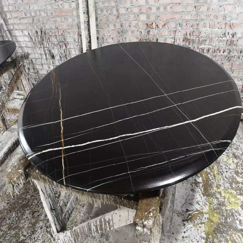 Marble Look Sintered Stone Dining/Table Gold/White Streak Black Round Marble Surface