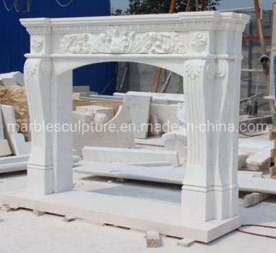 Durable Natural Indoor Decorative Hand Carved White Marble Fireplace (SYMF-409)
