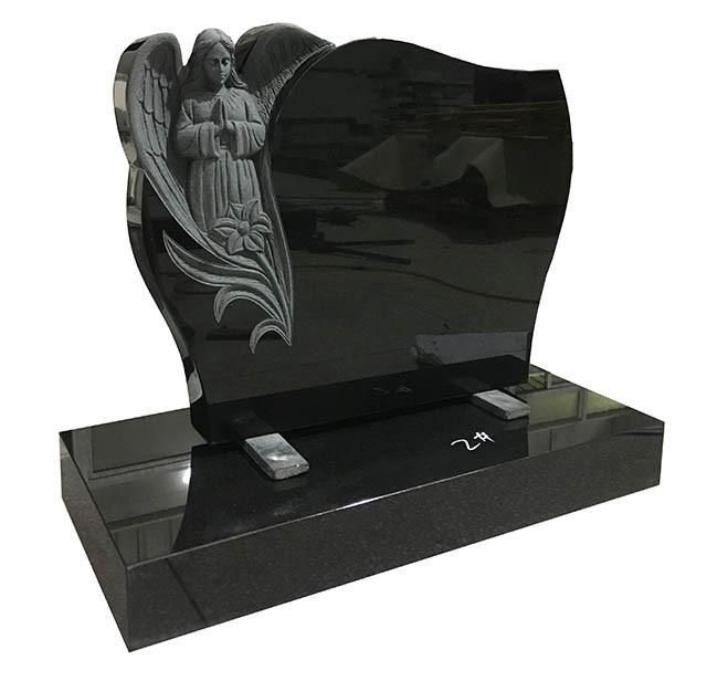 Customizable Indian Black Granite Headstone with Praying Angel Carving