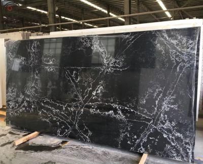 Black Artificail Marble Imitation Quartz Stone with Natural Veins