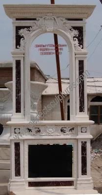Carved Mix Color Stone Marble Fireplace with Double Over Mantel (QY-LS208)