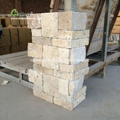 Tumbled Finish Beige Travertine Exterior Wall Culture Stone for Retaining Wall