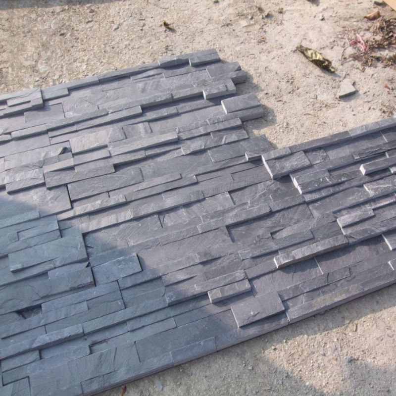 Cheap Black Grey Color Exterior Decorative Culture Slate Wall Stone Tile