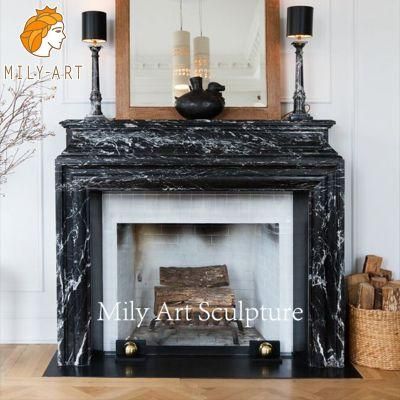 Factory Price Indoor Decor Black Marble Fireplace Mantel