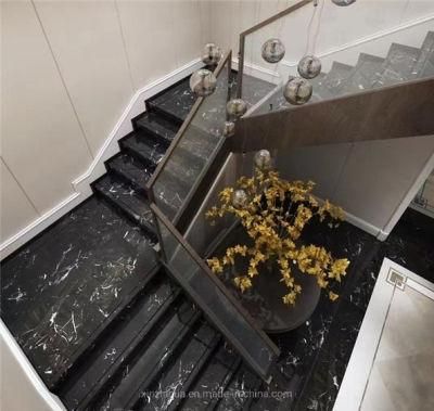Ice Flower China Pure Black/White Marble Slab Stairs Floor Tile