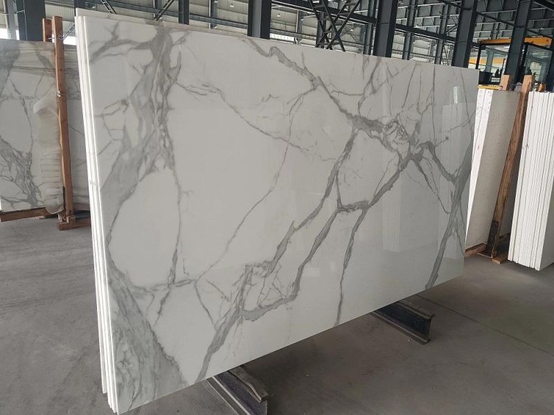 Man Made Artificial Marble Calacatta Veins Nano Glass for Countertops, Kitchentops