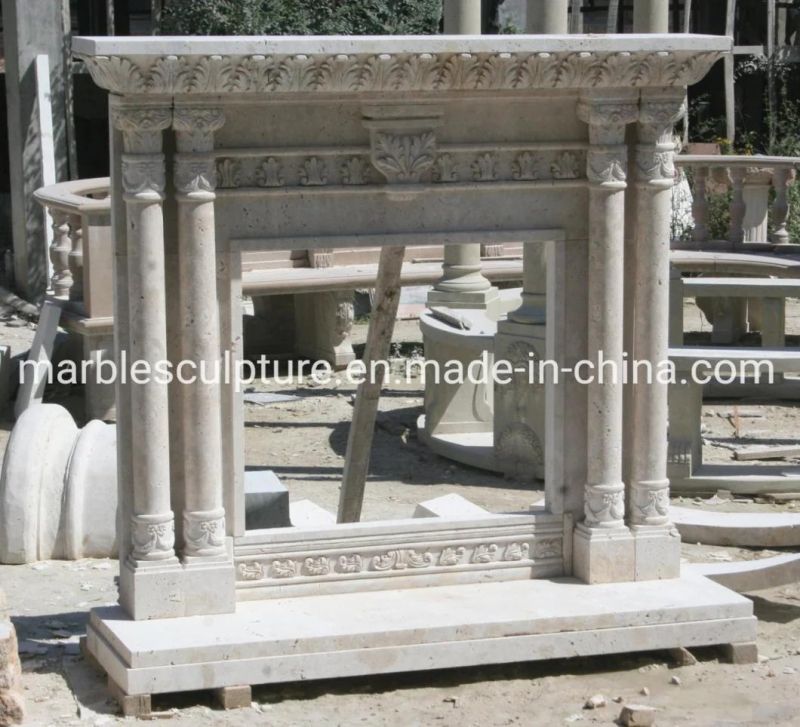 Beautiful Custom Elegant White Marble Fireplace Carved Column (SYMF-121)