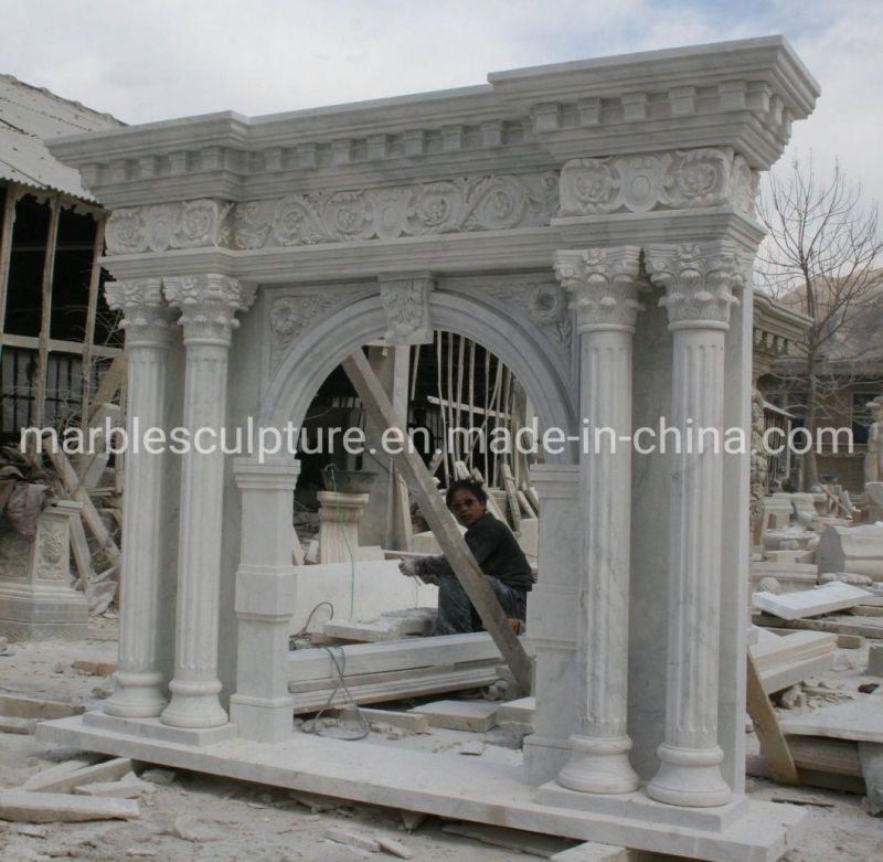 High Quality White Marble Stone Fireplace Mantel with Column (SYMF-297)