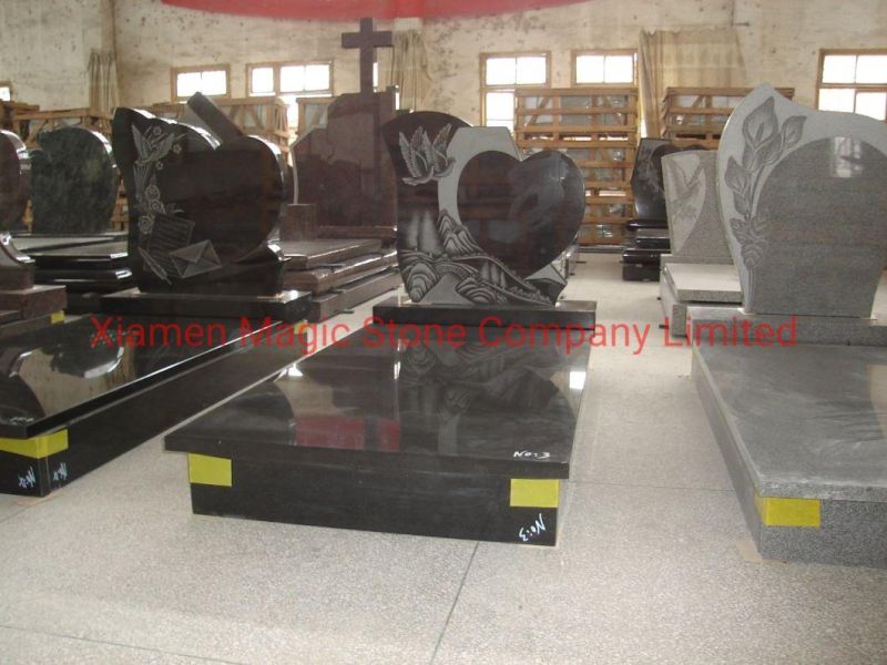 Absolute Black Granite Stone Tombstone Heart Design Headstone