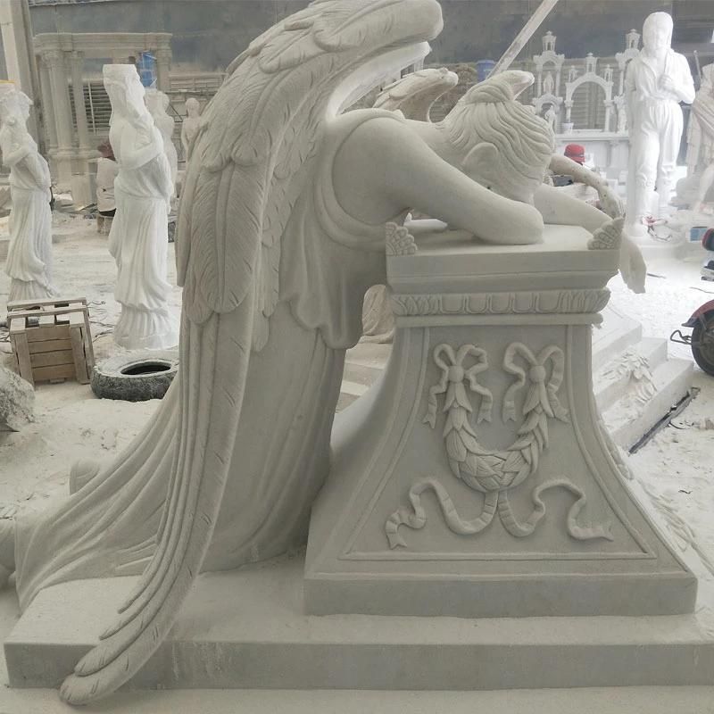 Cheap Price Popular Sunset Red Marble Weeping Angel Monument Headstone for Cemetery