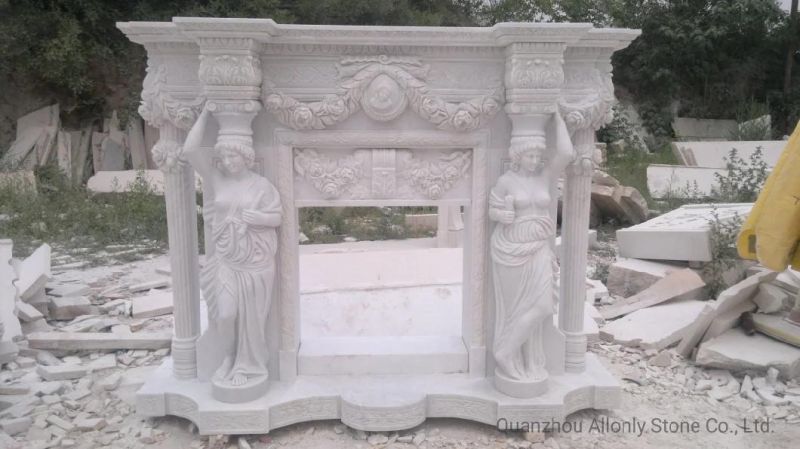 Indoor Decorative Curved French Design Pure White Marble Fireplace Mantel Surround