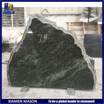 Laser Etched Olive Green Granite Cemetery Headstone