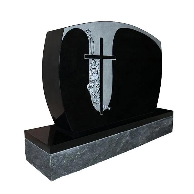 Canada Absolute Black Granite Monuments with Engraving Cross for Cemetery