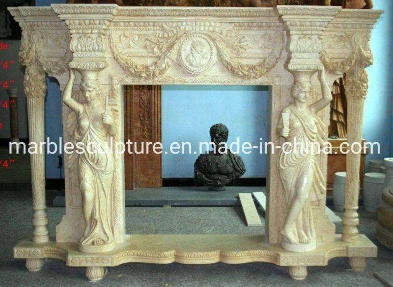 High Quality Antique Figures Statue Carving Marble Fireplace (SYMF-111)