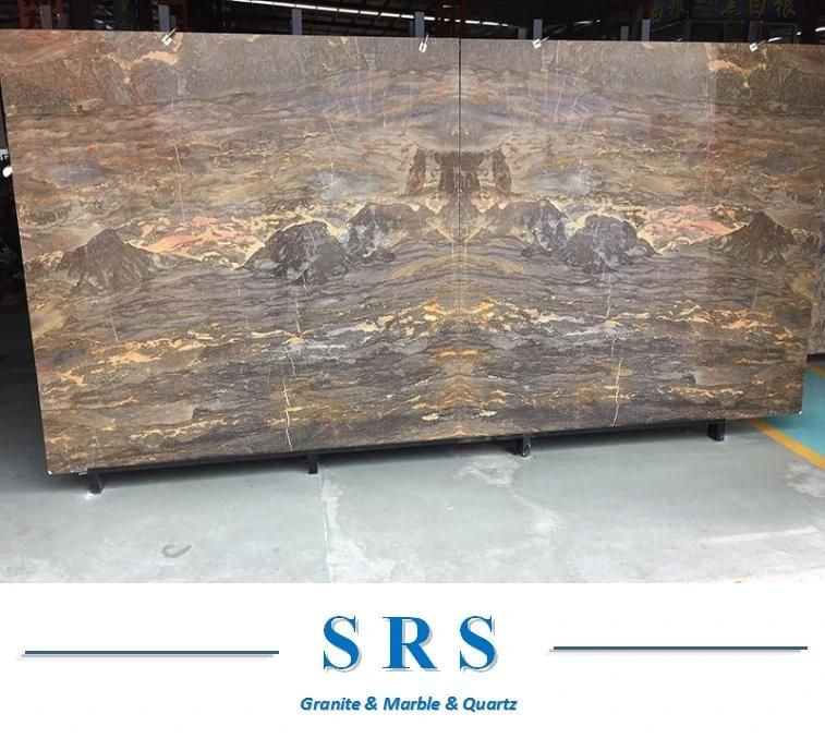 Andes Landscape with Mountain &River Background Bookmatched Marble Stone Slab