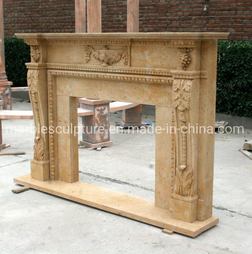 Home Decoration Beige Stone Mantel Carved Marble Fireplace (SYMF-248)
