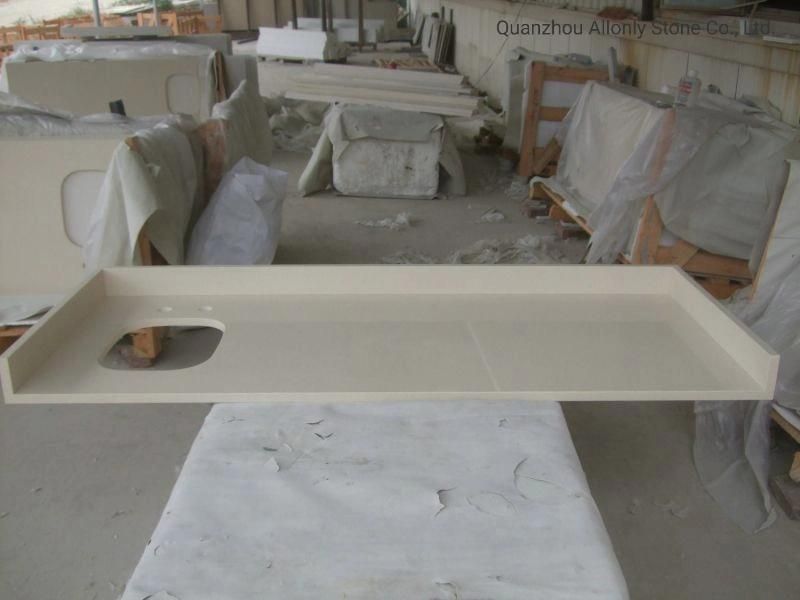 Precut Solid Surface Pure Beige Engineered Quartz Kitchen Countertop