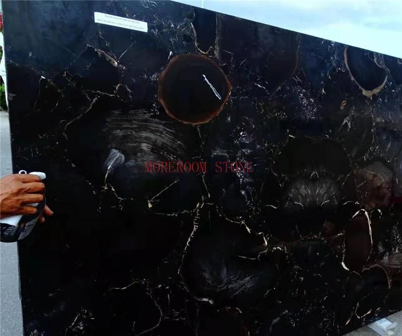Semi Precious Stone Fossil Petrified Wood Stone Black
