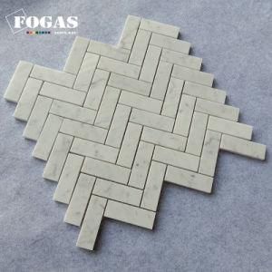 White Carrara Marble Herringbone Stone Wall Tile Mosaic
