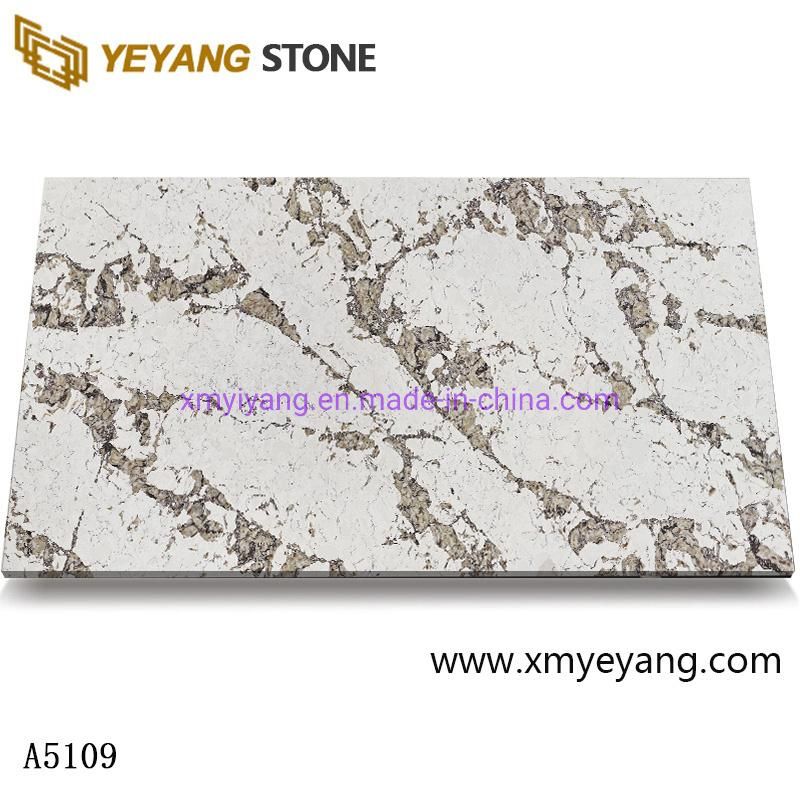 White Quartz with Brown Veins Quartz for Hotel/Bathoom/Kitchen Countertops Options