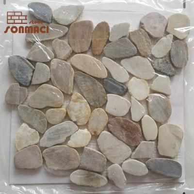 Sliced Flat River Pebble Stone Marble Mosaic Tile
