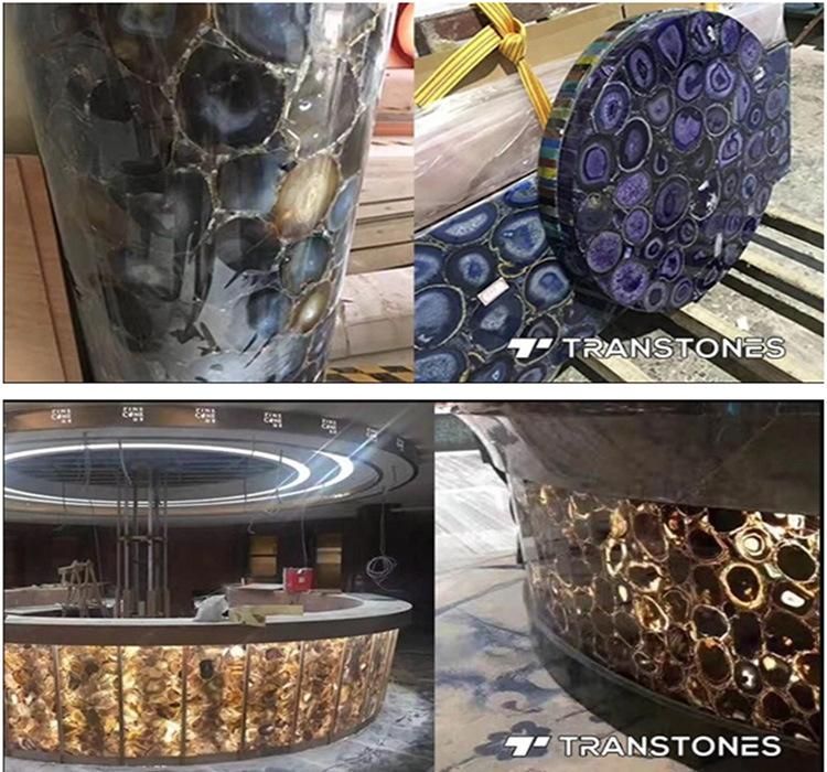 Modern Decorated Gem Stone Polished Brown Agate Wall Panel