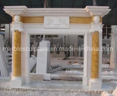 Natural Antique Stone Carved Column Stone Fireplace (SYMF-299)