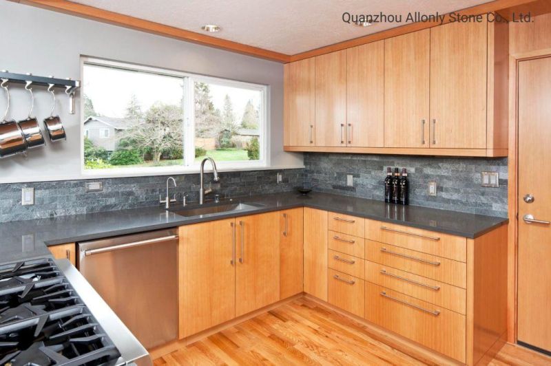 Black Solid Surface Artificial Engineered Quartz Kitchen Countertop