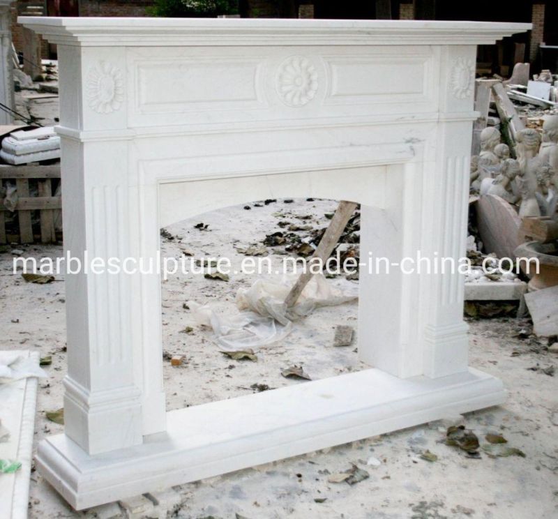 Simple Style Stone Sculpture Pure White Small Marble Fireplace (SYMF-056)