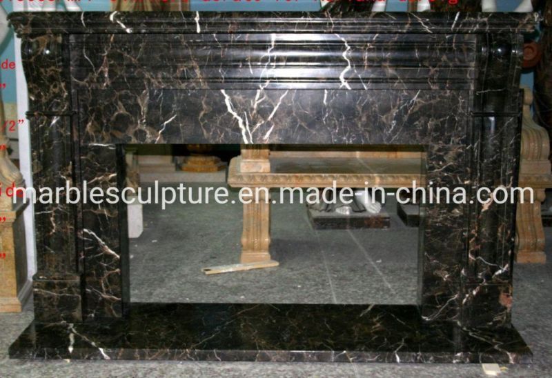 Factory Price Black Marble Mantel Stone Carving Fireplace (SYMF-189)