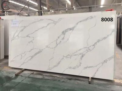 Customized Engineered White Color Artificial Stone Calacatta Quartz Big Countertop Slab